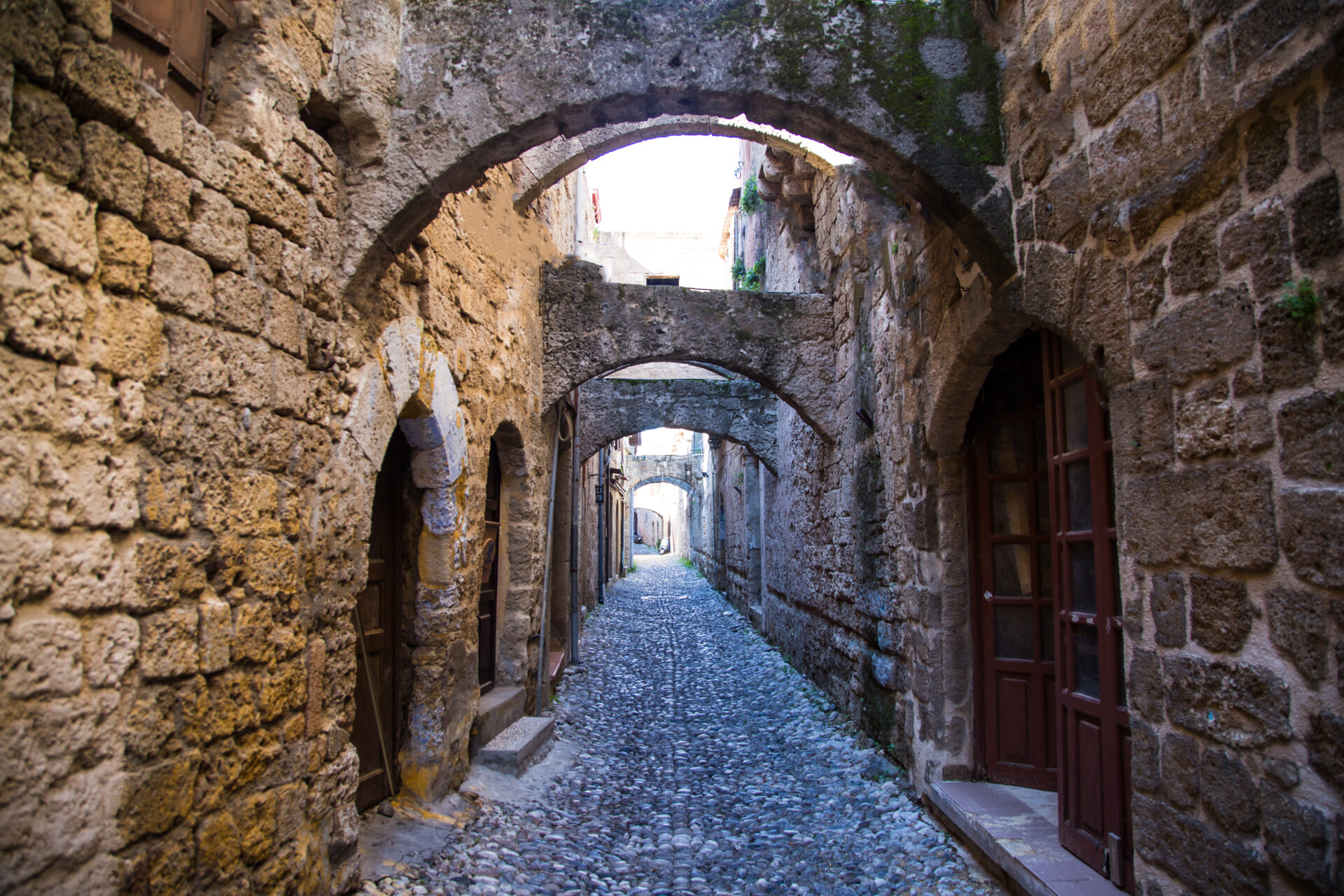 Medieval Old Town Rhodes cobblestone streets and fortress walls Medieval Old Town Rhodes UNESCO World Heritage cobblestone streets