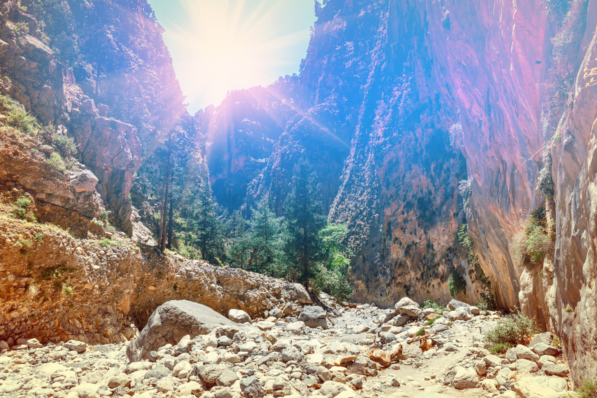 Samaria Gorge hiking trail White Mountains dramatic cliffs